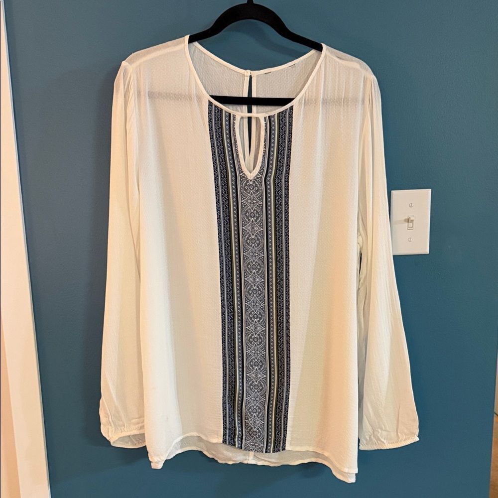 🍍George White Blouse with Black Pattern